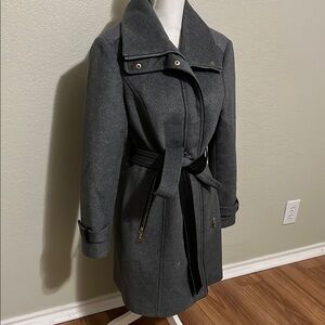 Elegant Gray Belted Women's Coat